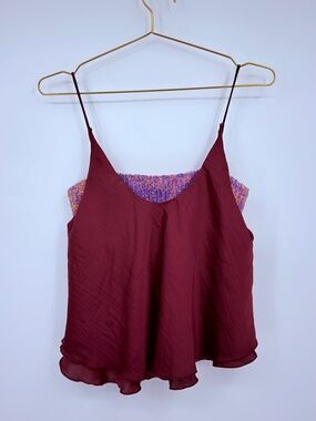 Intimately Free People Burgundy Sequin Sheer Cami Flowy Spaghetti Strap Size S